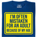 Mistaken For An Adult - Vista principale T-Shirt Blu