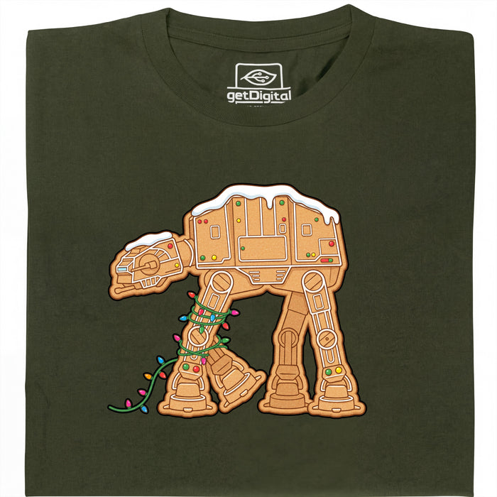 Galleta Tropezadora - Caminante de Jengibre en Guirnalda - Vista Principal Camiseta Verde Oscuro