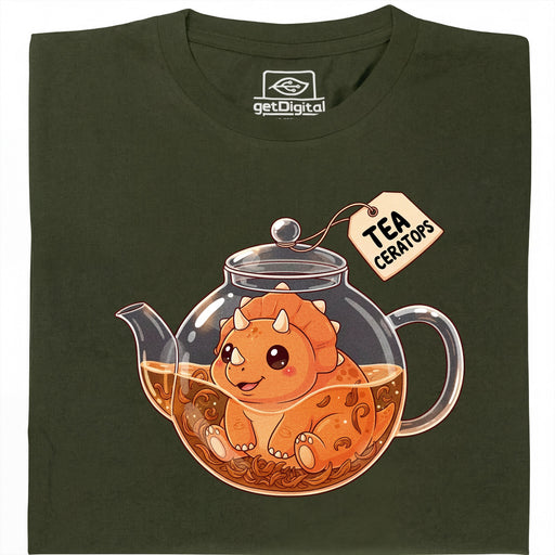 Tea-Ceratops - Hoofdweergave T-Shirt Donkergroen