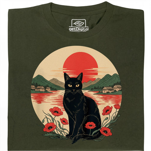 Sunset Cat  - Hauptansicht T-Shirt Dunkelgrün