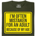 Mistaken For An Adult - Vista principale T-Shirt Verde Scuro