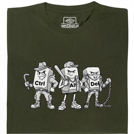Ctrl Alt Del - The Hardest Gang on the Keyboard - Main View T-Shirt Dark Green