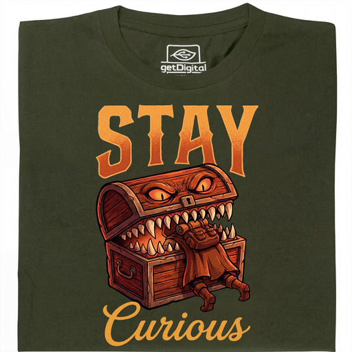 Stay Curious - Vooraanzicht T-Shirt Donkergroen