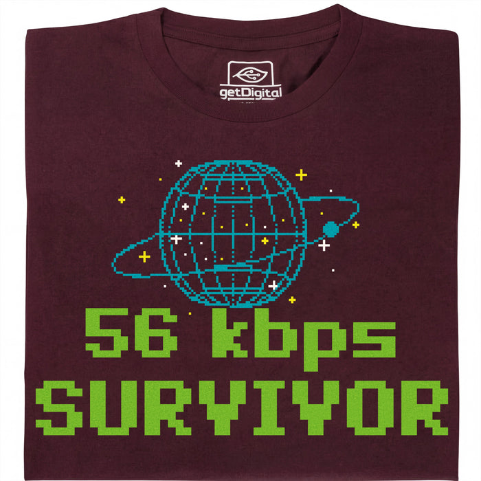 56kbps Survivor - Voorkant T-shirt Donkerrood