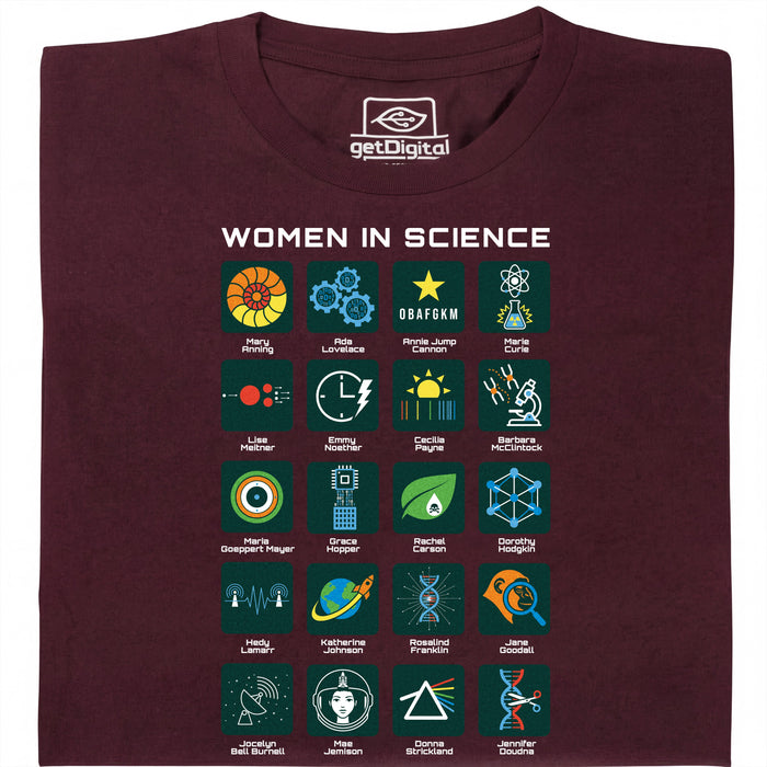 Women in Science - 20 Pioneers of Science - Main view T-shirt Dark Red