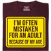 Mistaken For An Adult - Vista principale T-Shirt Rosso Scuro
