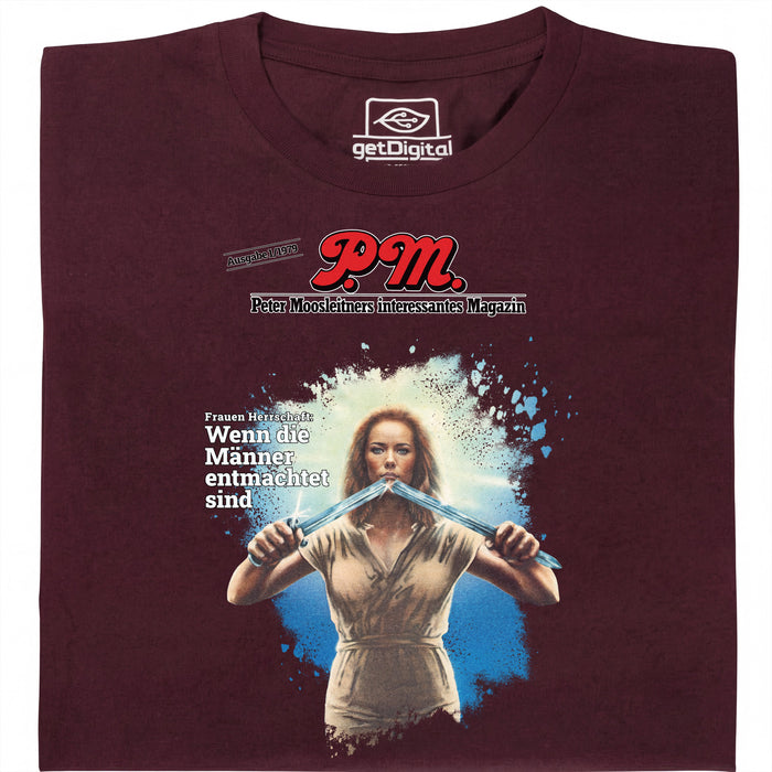P.M. Magazine 1/1979 Vrouwen Heerschappij - Hoofdweergave T-Shirt Donkerrood