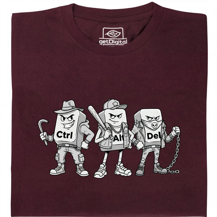 Ctrl Alt Del - La Banda Más Dura del Teclado - Vista Principal Camiseta Rojo Oscuro