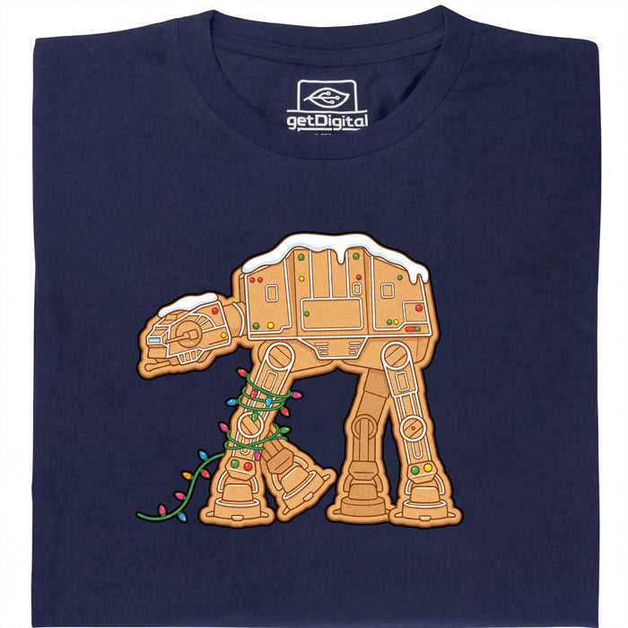 Galleta Tropezadora - Caminante de Jengibre en Guirnalda - Vista Principal Camiseta Azul Marino
