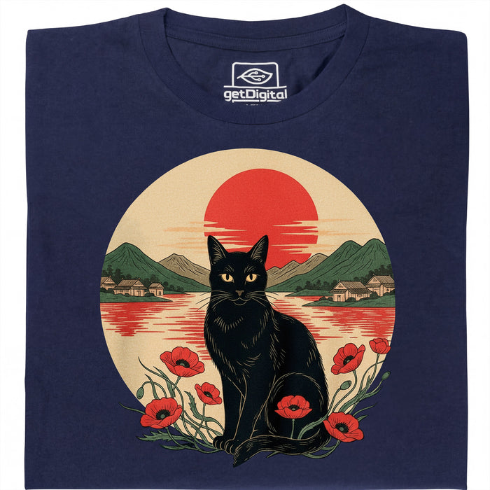 Sunset Cat  - Vista principal Camiseta Azul marino