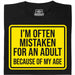 Mistaken For An Adult - Vista principale T-Shirt Nero