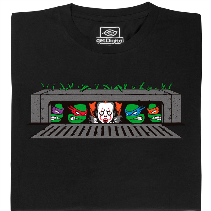 IT vs. Turtles - Vista principal Camiseta Negro