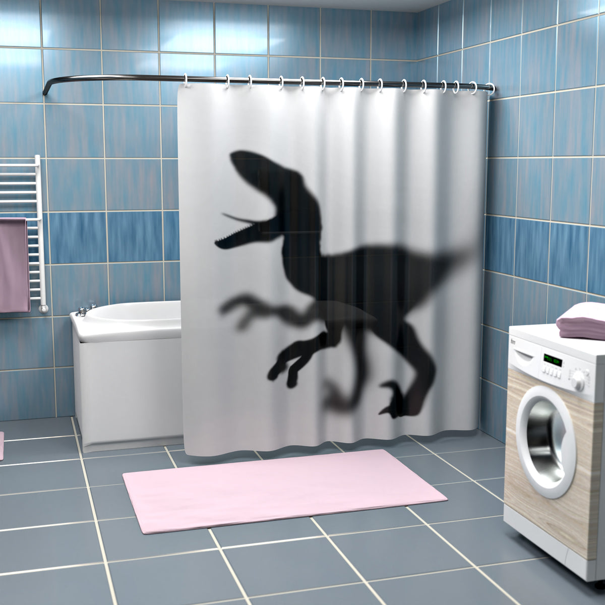 Dinosaurier Duschvorhang – 180x180 Cm, Wasserdicht & Schimmelresistent, Aus Polyester, Mit 12 Haken