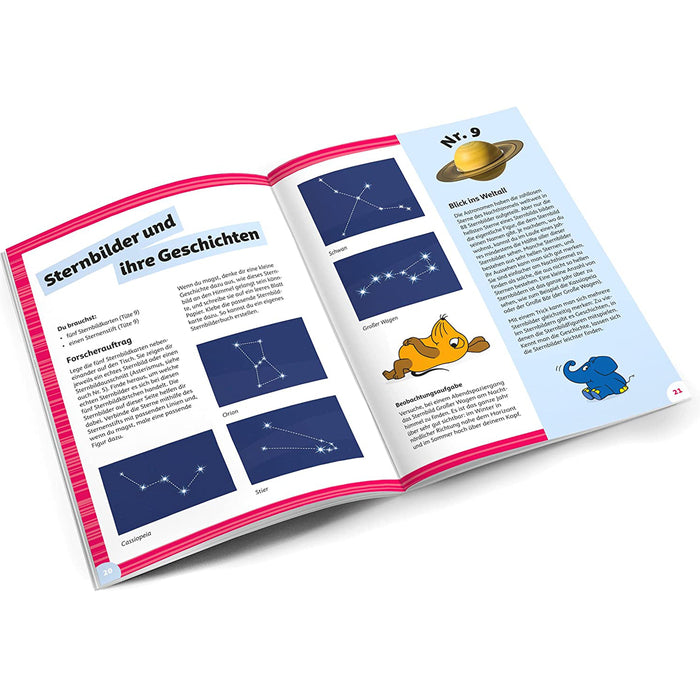Astronomie-Experimente mit der Maus Experimentierkasten – Anleitungsheft aufgeschlagen