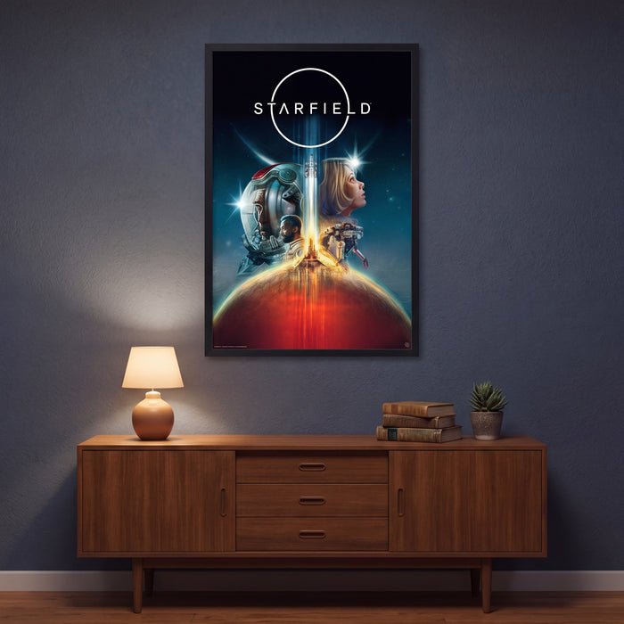 Starfield Poster: Reise durch das Weltall – Gerahmt an der Wand (Rahmen nicht enthalten)