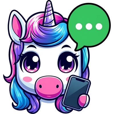 Einhorn mit Handy und WhatsApp-Sprechblase