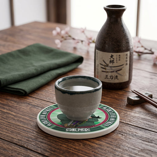 One Piece ceramic coaster with Roronoa Zoro design